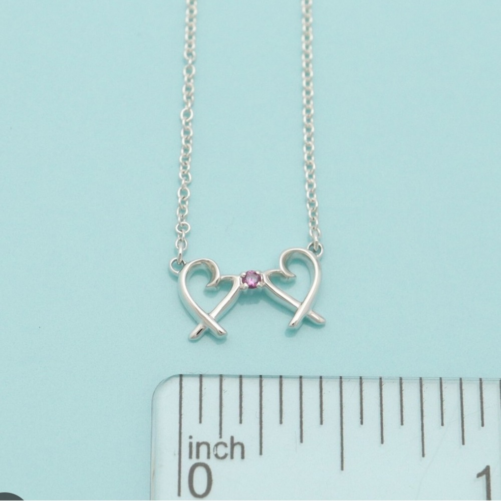 Tiffany & Co Picasso double loving heart necklace sterling pink sapphire